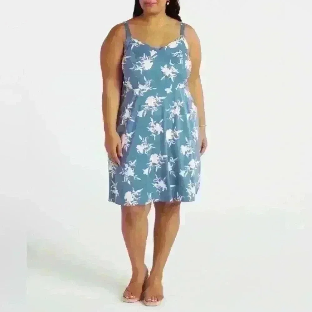 41 Hawthorn Beatriz Scallop Detail Dress in Blue - Size 1X (NWT)